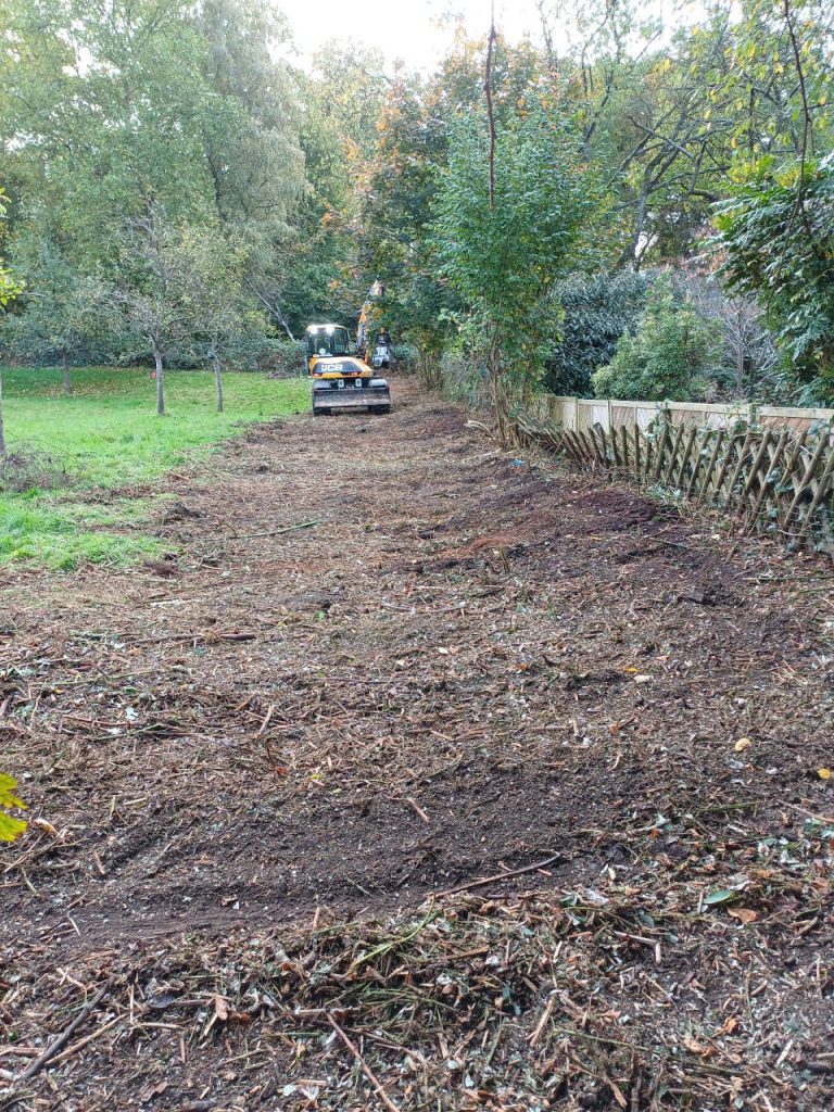 Roden der Brombeerhecke durch einen Landwirt